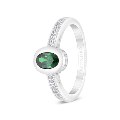 Sterling Silver 925 Ring Rhodium Plated Embedded With Emerald And White CZ