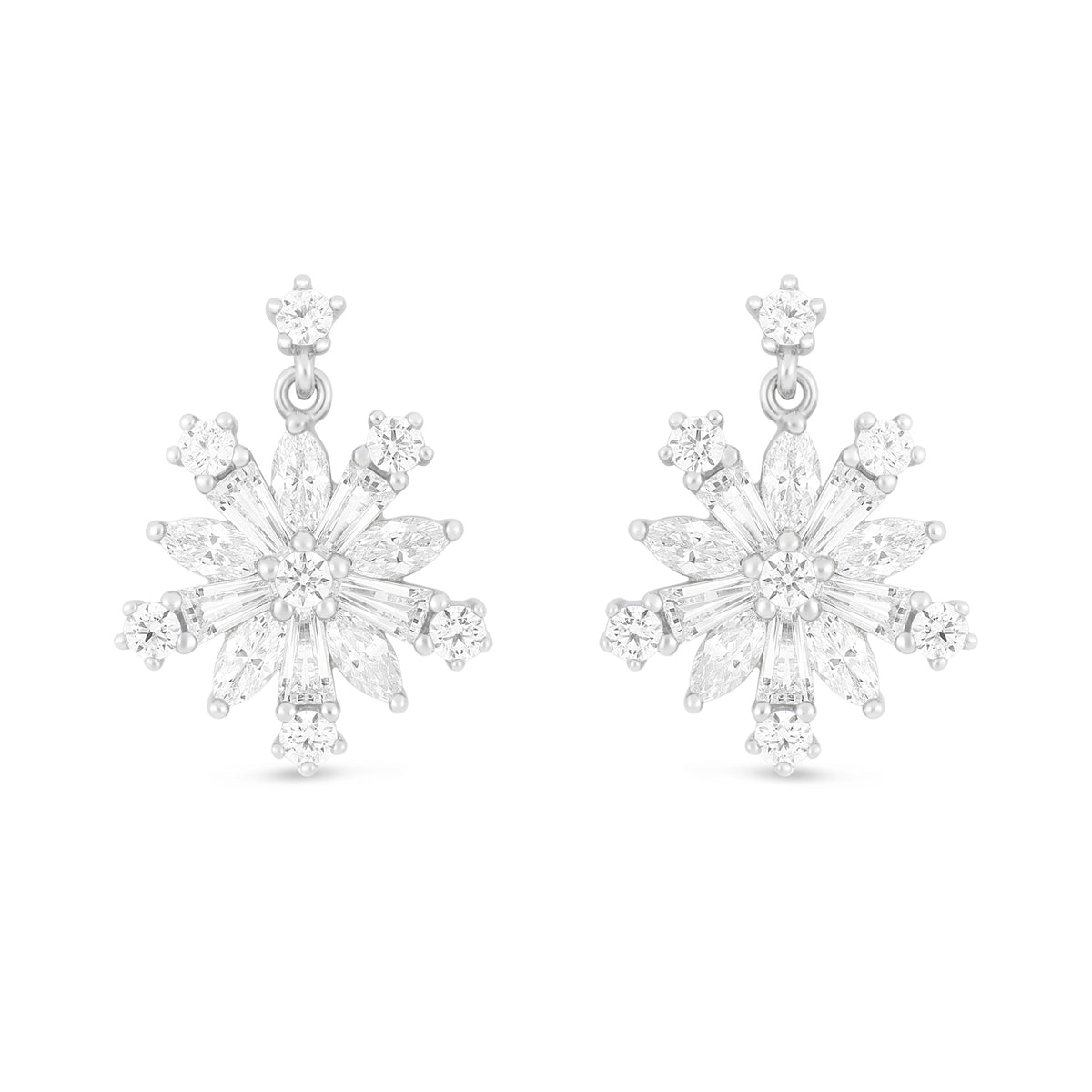 Sterling Silver 925 Earring Rhodium Plated Embedded With White Zircon
