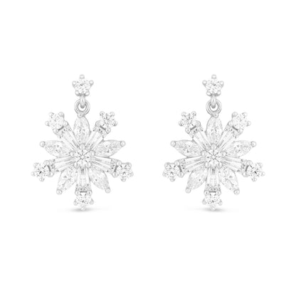 Sterling Silver 925 Earring Rhodium Plated Embedded With White Zircon