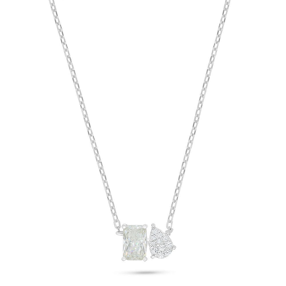 Sterling Silver 925 Necklace Rhodium Plated Embedded With Diamond Zircon And White Zircon