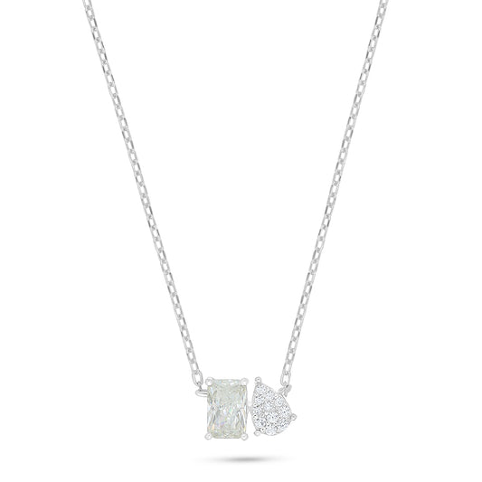 Sterling Silver 925 Necklace Rhodium Plated Embedded With Diamond Zircon And White Zircon