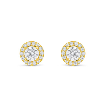 Sterling Silver 925 Earring Golden Plated Embedded With White Zircon