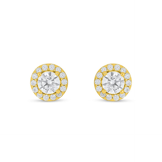 Sterling Silver 925 Earring Golden Plated Embedded With White Zircon