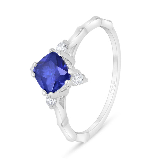 Sterling Silver 925 Ring Rhodium Plated Embedded With Sapphire Corundum And White Zircon