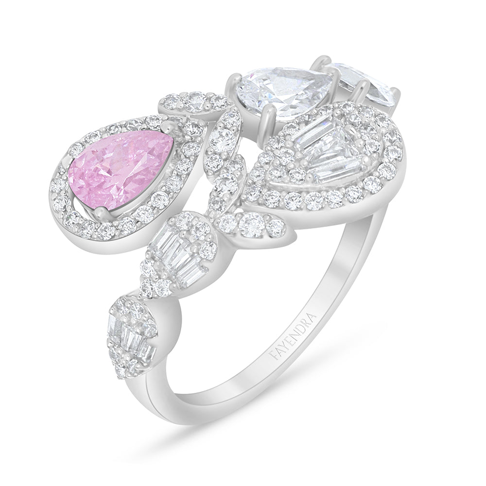 Sterling Silver 925 Set Rhodium Plated Embedded With Pink Zircon And White Zircon