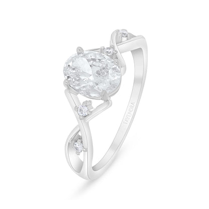 Sterling Silver 925 Ring Rhodium Plated Embedded With White Zircon