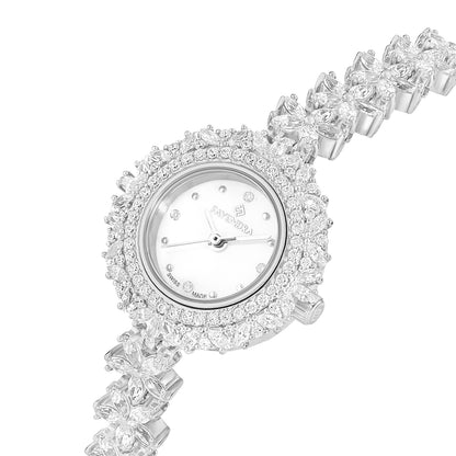 Stainless Steel 316L Watch Silver Color Embedded With White Zircon - WHITE MOP DIAL