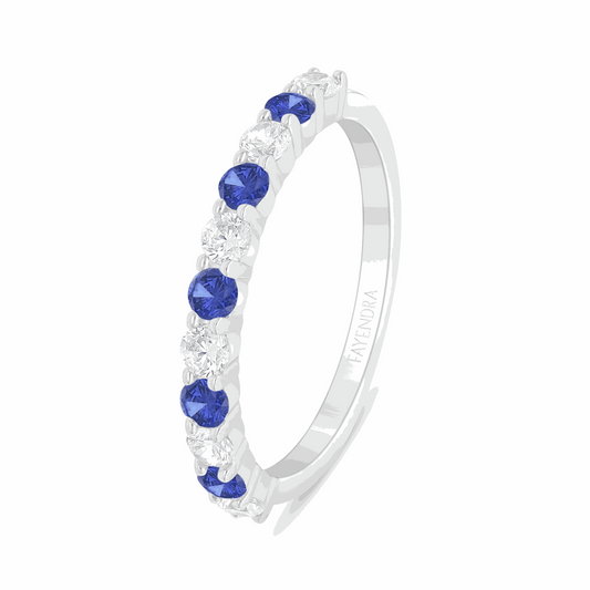 Sterling Silver 925 Ring Rhodium Plated Embedded With Sapphire Corundum And White Zircon
