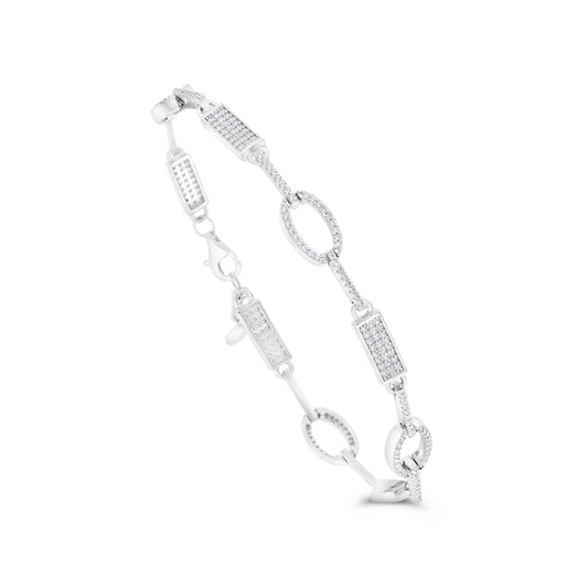 Sterling Silver 925 Bracelet Rhodium Plated Embedded With White CZ