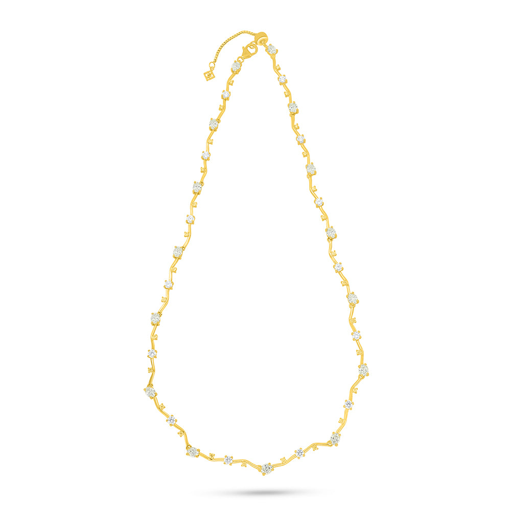 Sterling Silver 925 Necklace Golden Plated Embedded With Diamond Zircon And White Zircon