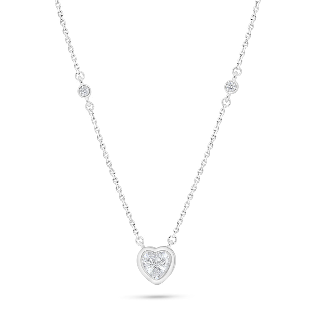Sterling Silver 925 Necklace Rhodium Plated Embedded With White Zircon