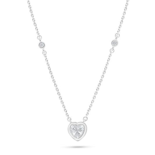 Sterling Silver 925 Necklace Rhodium Plated Embedded With White Zircon
