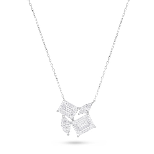 Sterling Silver 925 Necklace Rhodium Plated Embedded With Diamond Zircon