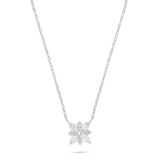 Sterling Silver 925 Necklace Rhodium Plated Embedded With White Zircon