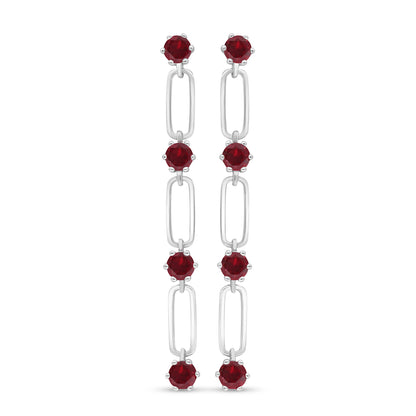 Sterling Silver 925 Earring Rhodium Plated Embedded With Ruby Corundum