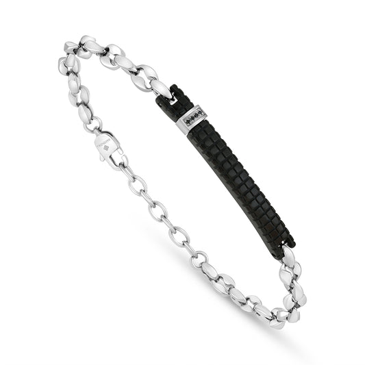 Stainless Steel 316L And 304 L Bracelet, Silver And Black Color Embedded With Black Spinal For Men
