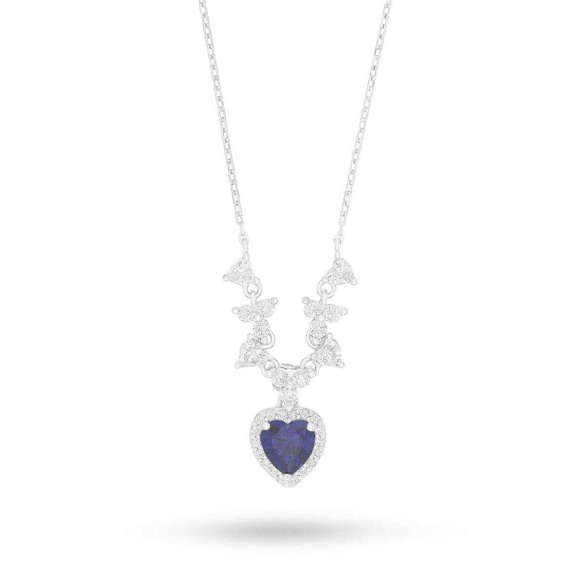 Sterling Silver 925 Necklace Rhodium Plated Embedded With Sapphire Corundum And White Zircon
