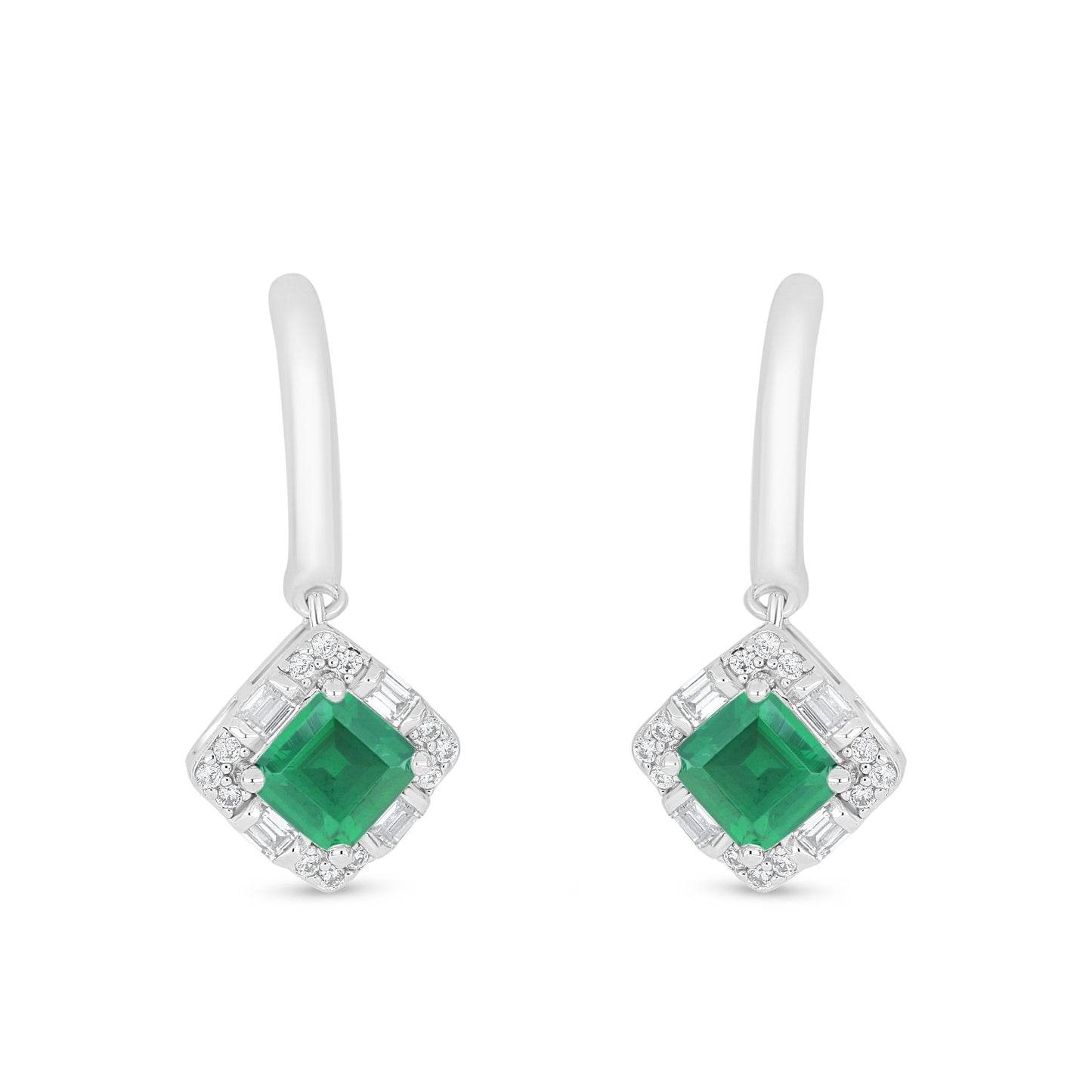 Sterling Silver 925 Earring Rhodium Plated Embedded With Emerald Zircon And White Zircon