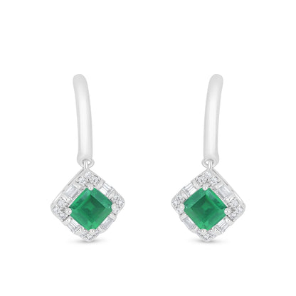 Sterling Silver 925 Earring Rhodium Plated Embedded With Emerald Zircon And White Zircon