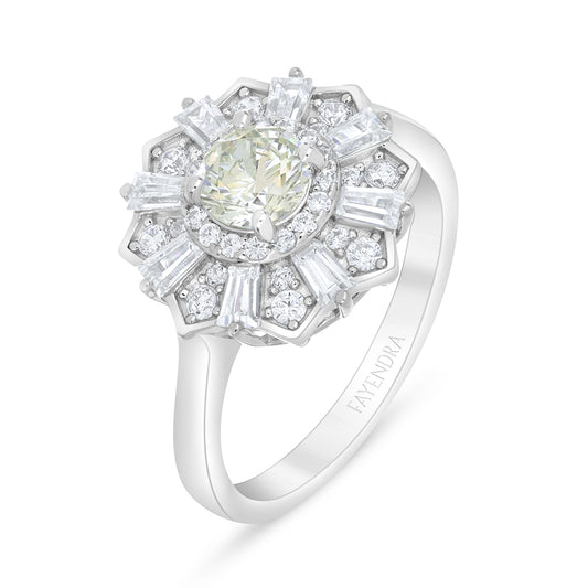 Sterling Silver 925 Ring Rhodium Plated Embedded With Diamond Zircon And White Zircon