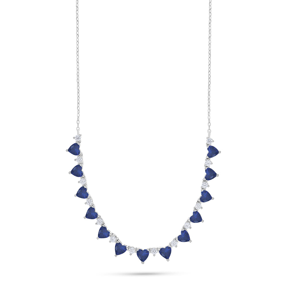 Sterling Silver 925 Necklace Rhodium Plated Embedded With Sapphire Corundum And White Zircon