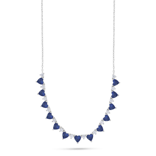 Sterling Silver 925 Necklace Rhodium Plated Embedded With Sapphire Corundum And White Zircon