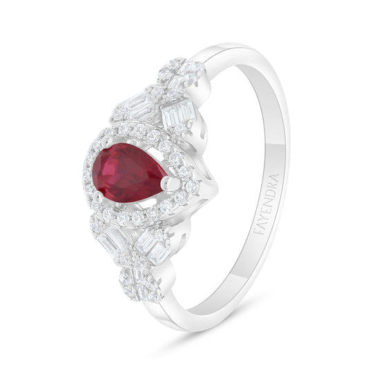 Sterling Silver 925 Ring Rhodium Plated Embedded With Ruby Corundum And White Zircon