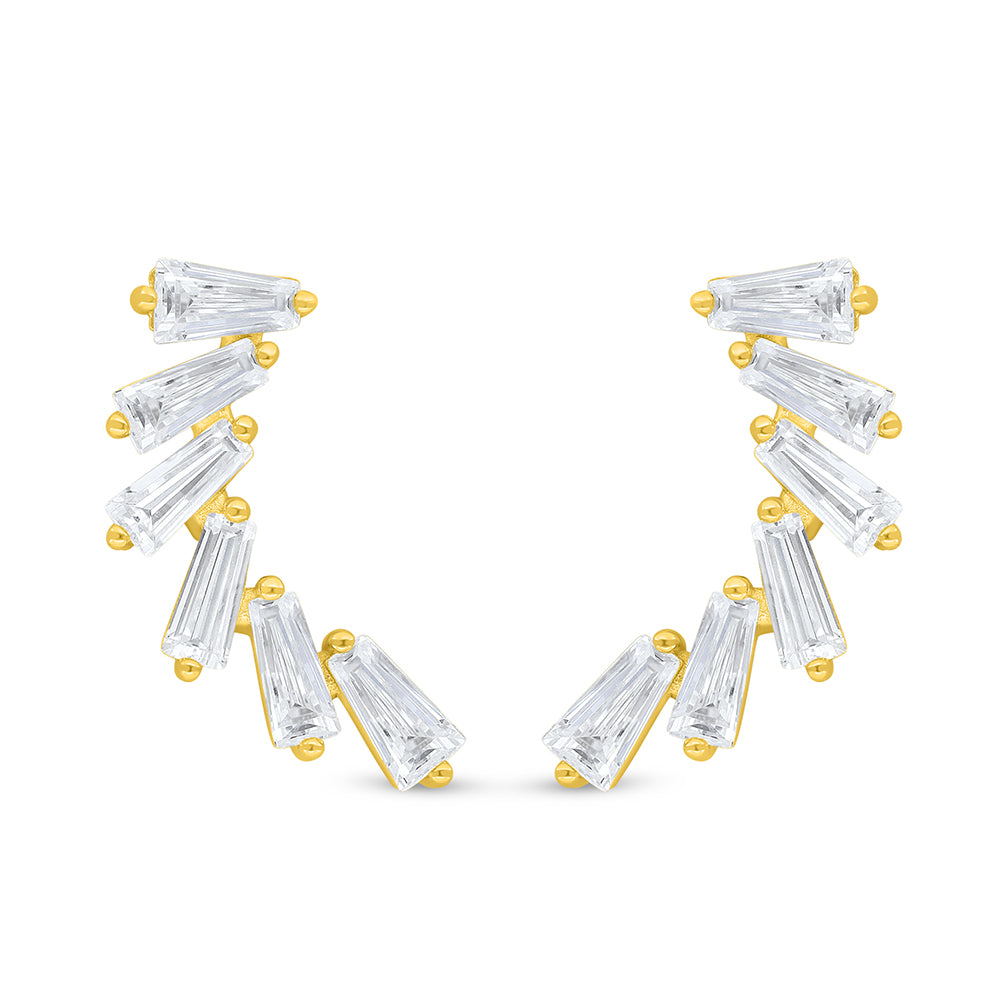 Sterling Silver 925 Earring Golden Plated Embedded With White Zircon