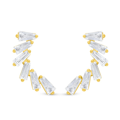 Sterling Silver 925 Earring Golden Plated Embedded With White Zircon