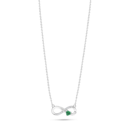 Sterling Silver 925 Necklace Rhodium Plated Embedded With Emerald Zircon And White Zircon