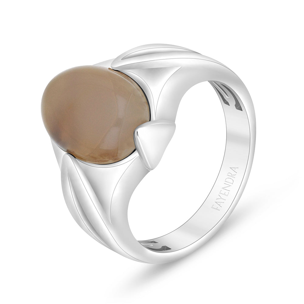 Sterling Silver 925 Ring Rhodium Plated Embedded With Cabochon Natural Agate For Men