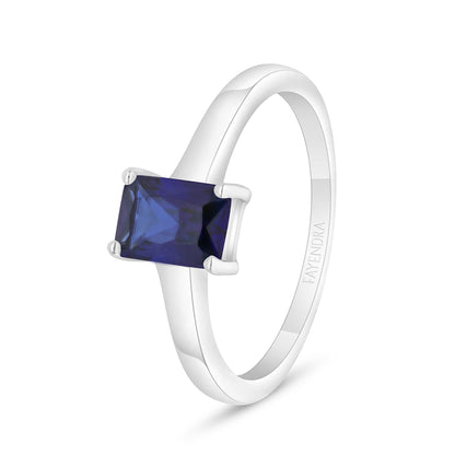 Sterling Silver 925 Ring Rhodium Plated Embedded With Sapphire Corundum