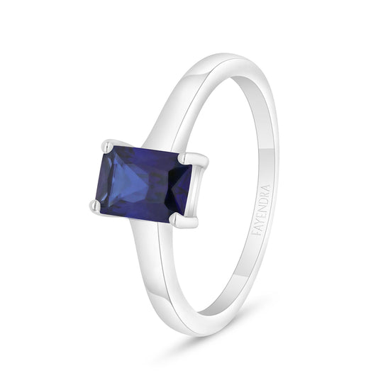 Sterling Silver 925 Ring Rhodium Plated Embedded With Sapphire Corundum