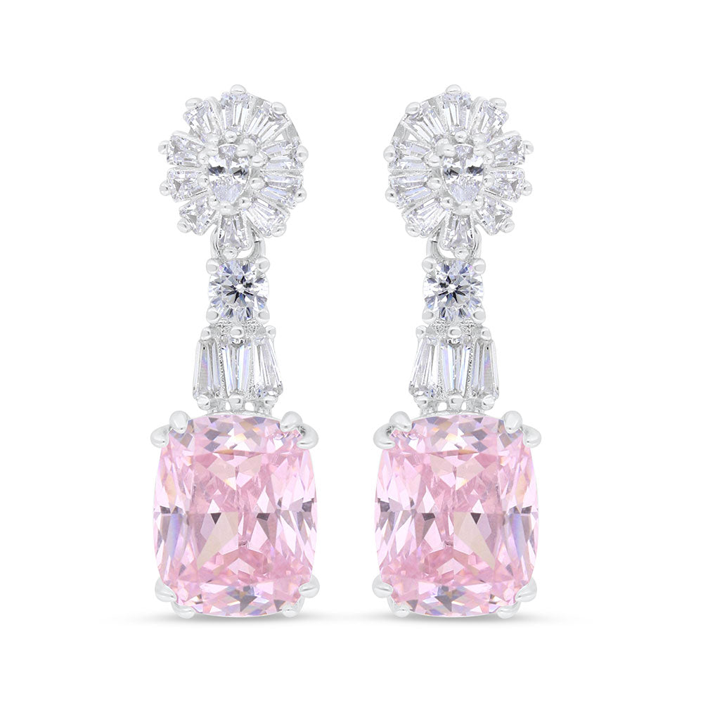Sterling Silver 925 SET Rhodium Plated Embedded With pink  Zircon And White Zircon