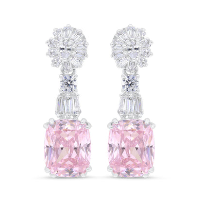 Sterling Silver 925 SET Rhodium Plated Embedded With pink  Zircon And White Zircon