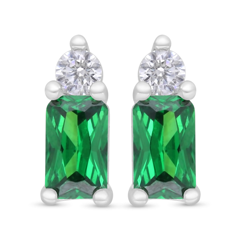 Sterling Silver 925 Earring Rhodium Plated Embedded With Emerald Zircon