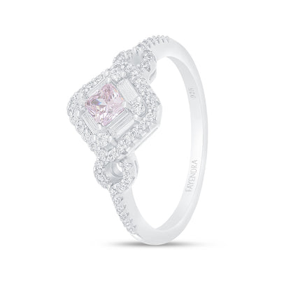 Sterling Silver 925 Ring Rhodium Plated Embedded With Pink Zircon And White Zircon