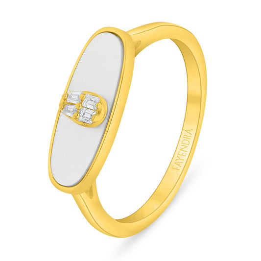 Sterling Silver 925 Ring Golden Plated Embedded White Shell And White Zircon