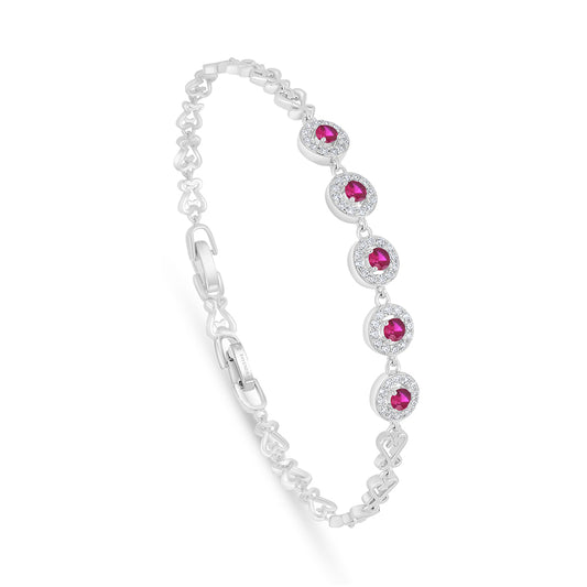Sterling Silver 925 Bracelet Rhodium Plated Embedded With Ruby Corundum And White Zircon