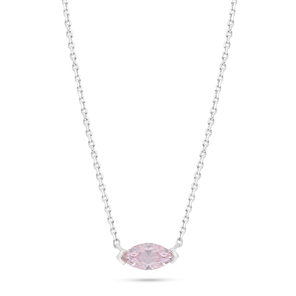 Sterling Silver 925 Necklace Rhodium Plated Embedded With Pink Zircon