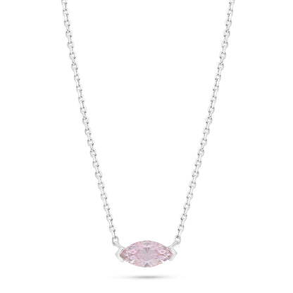 Sterling Silver 925 Necklace Rhodium Plated Embedded With Pink Zircon