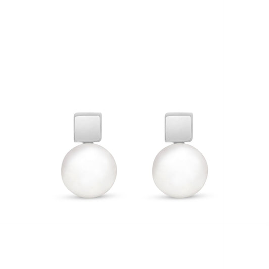 Sterling Silver 925 Earring Rhodium Plated Embedded With Natural White Pearl