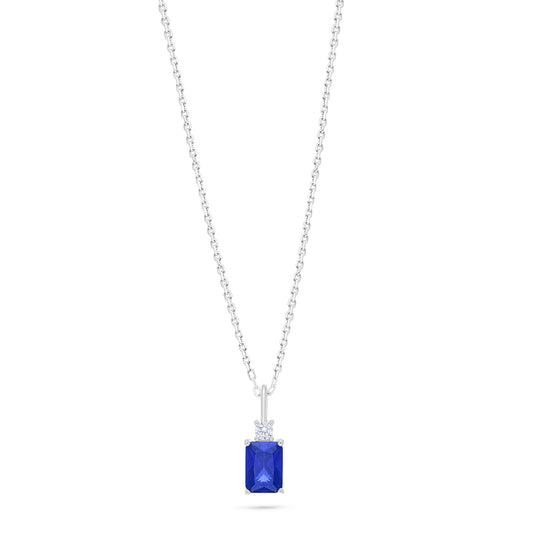 Sterling Silver 925 Necklace Rhodium Plated Embedded With Sapphire Corundum And White Zircon