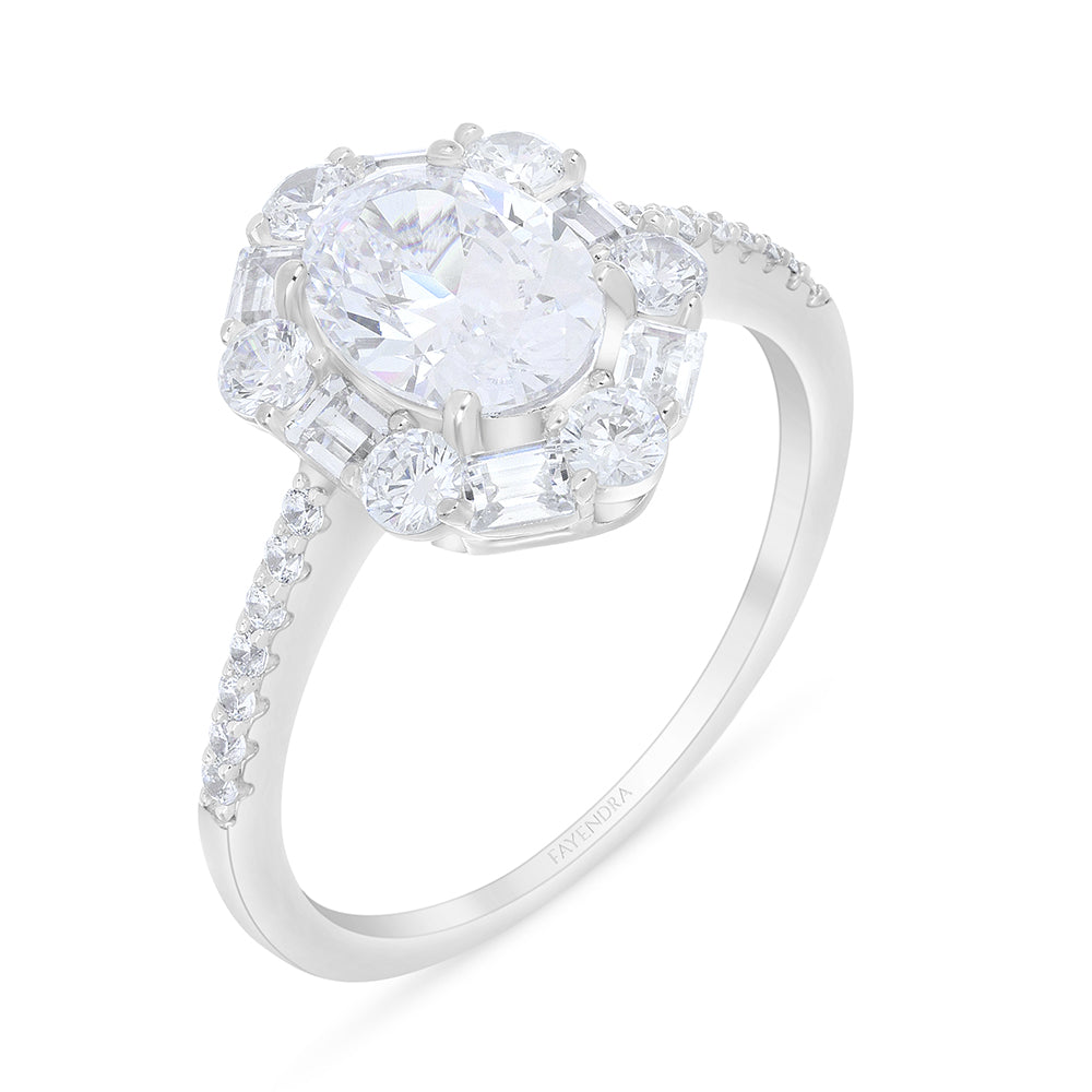 Sterling Silver 925 Ring Rhodium Plated Embedded With White Zircon