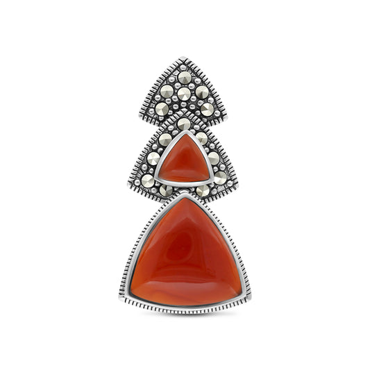Sterling Silver 925 Pendant Embedded With Natural Aqiq And Marcasite Stones