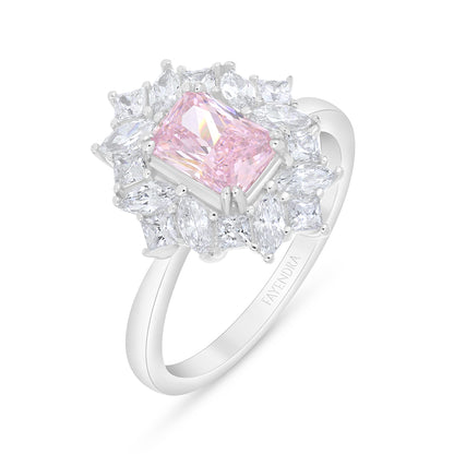Sterling Silver 925 Ring Rhodium Plated Embedded With Pink Zircon And White Zircon