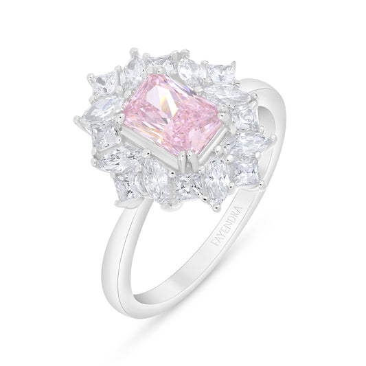 خاتم من الفضة الخالصة عيار 925 مطلي روديوم مرصع زركون بنك و فص ابيض