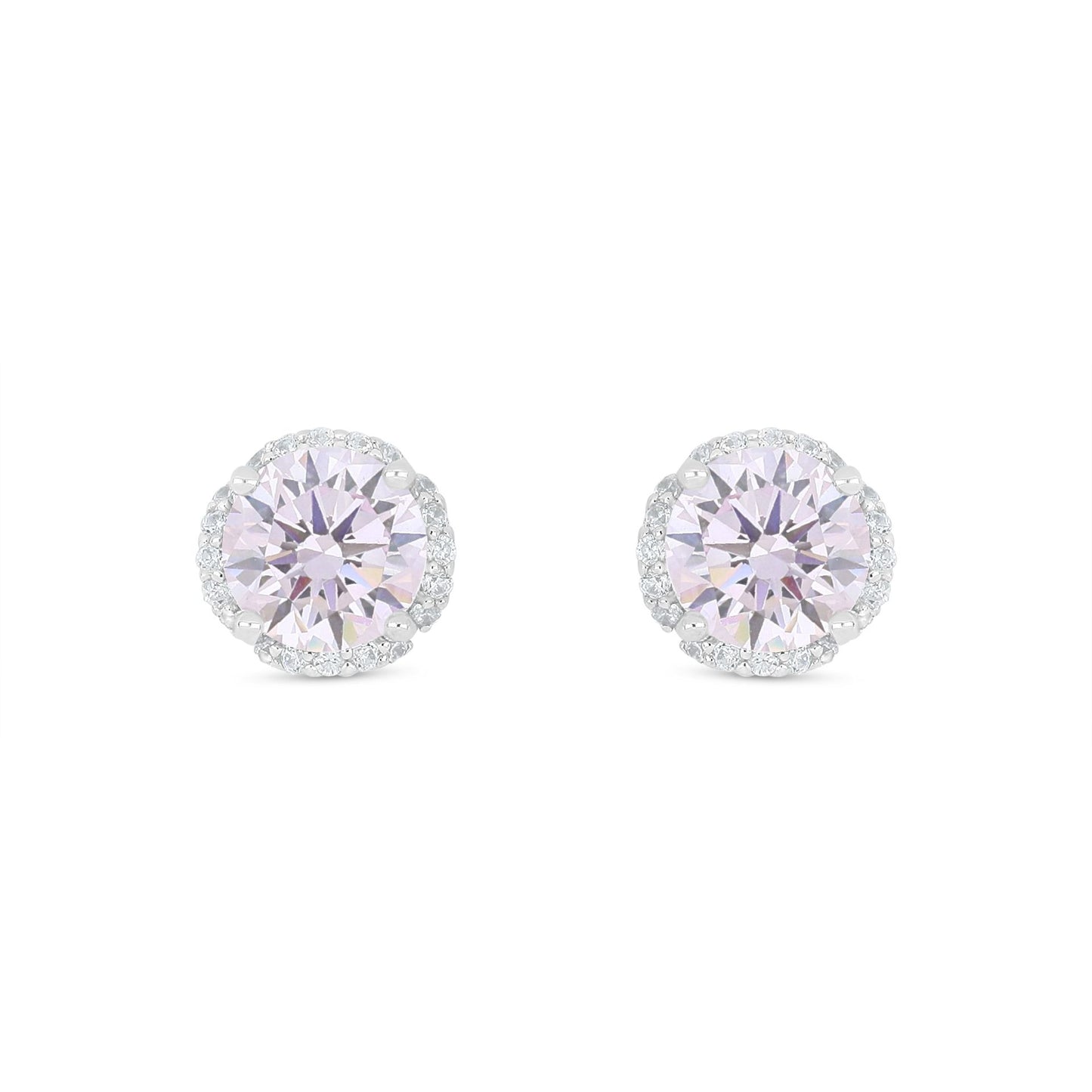 Sterling Silver 925 Earring Rhodium Plated Embedded With Pink Zircon And White Zircon