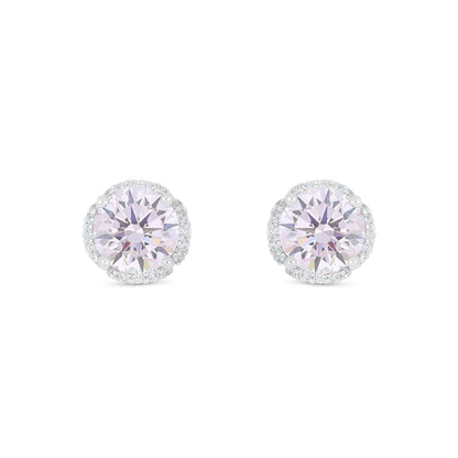 Sterling Silver 925 Earring Rhodium Plated Embedded With Pink Zircon And White Zircon