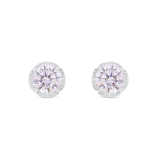 Sterling Silver 925 Earring Rhodium Plated Embedded With Pink Zircon And White Zircon